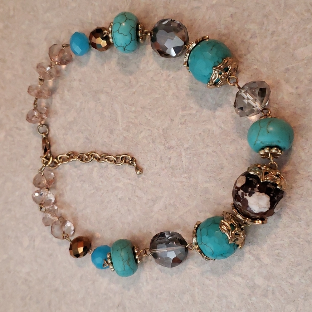 Snake skin Agate and turquoise necklace